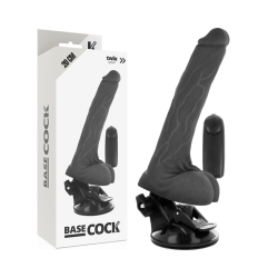 BASECOCK - VIBRADOR REALÍSTICO CONTROL REMOTO NEGRO CON TESTÍCULOS 20 CM -O- 4 CM BASECOCK