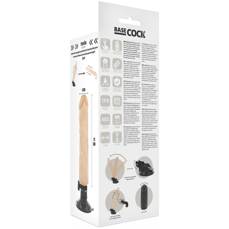 BASECOCK - VIBRADOR REALÍSTICO CONTROL REMOTO NATURAL 21 CM -O- 4 CM BASECOCK