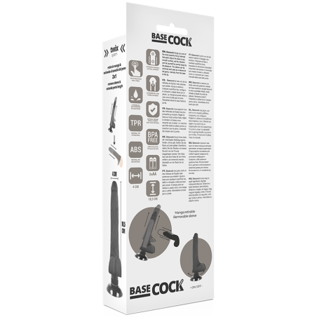 BASECOCK - VIBRADOR REALÍSTICO 2-1 NEGRO 18.5 CM -O- 4 CM BASECOCK
