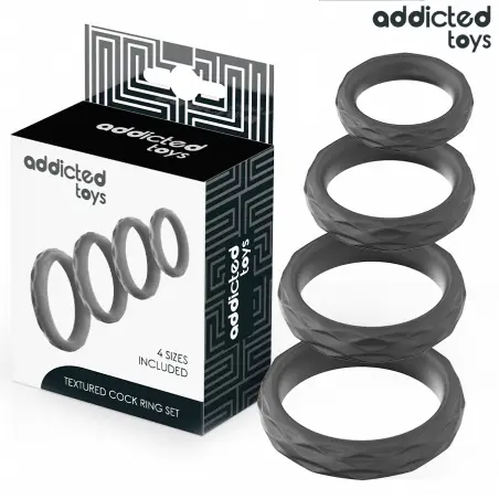 ADDICTED TOYS - SET ANILLOS PENE TEXTURIZADOS 4 TAMAÑOS