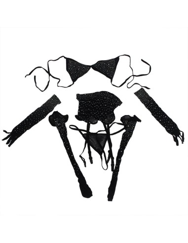 SUBBLIME - 952174 BODYSTOCKING DE REJILLA CON GUANTES Y DIAMANTES NEGRO TALLA ÚNICA 