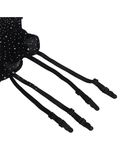 SUBBLIME - 952174 BODYSTOCKING DE REJILLA CON GUANTES Y DIAMANTES NEGRO TALLA ÚNICA 