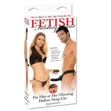 FETISH FANTASY SERIES - ARNÉS HUECO VIBRADOR PARA EL Y ELLA NEGRO 14CM