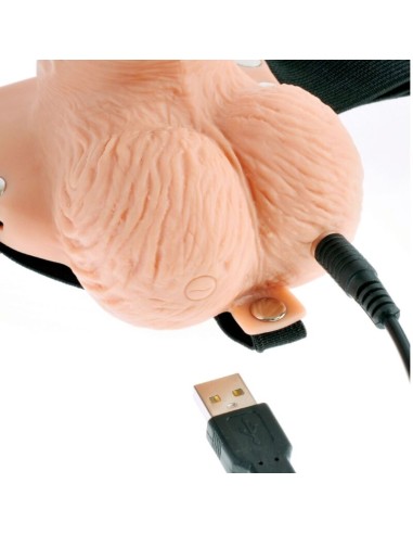 FETISH FANTASY SERIES - ARNÉS AJUSTABLE CONTROL REMOTO PENE REALÍSTICO CON TESTÍCULOS RECARGABLE Y VIBRADOR 15 CM 