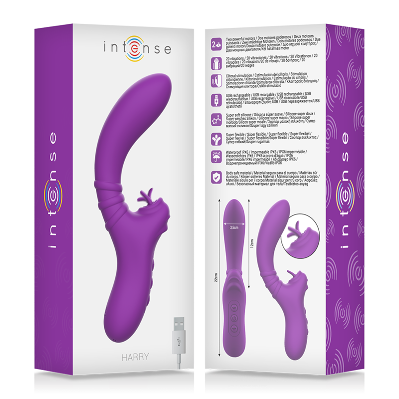 INTENSE - HARRY VIBRADOR FLEXIBLE CON LENGUA MORADO 