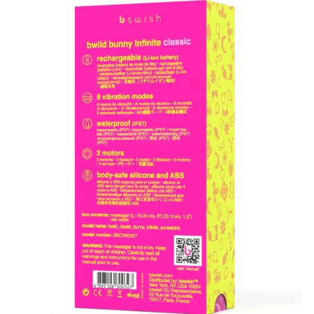 B SWISH - BWILD BUNNY INFINITE CLASSIC VIBRADOR RECARGABLE SILICONA ROSA B SWISH