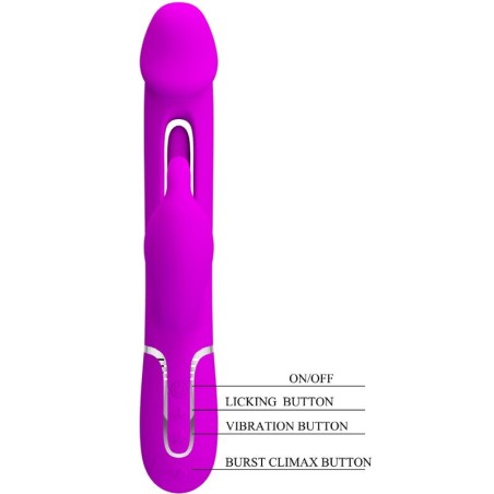 PRETTY LOVE - KAMPAS VIBRADOR RABBIT 3 EN 1 MULTIFUNCIÓN CON LENGUA FUCSIA PRETTY LOVE FLIRTATION