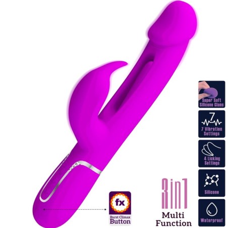 PRETTY LOVE - KAMPAS VIBRADOR RABBIT 3 EN 1 MULTIFUNCIÓN CON LENGUA FUCSIA PRETTY LOVE FLIRTATION