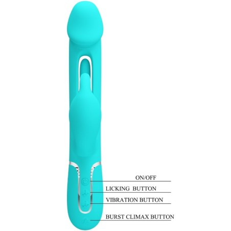 PRETTY LOVE - KAMPAS VIBRADOR RABBIT 3 EN 1 MULTIFUNCIÓN CON LENGUA VERDE AGUA PRETTY LOVE FLIRTATION
