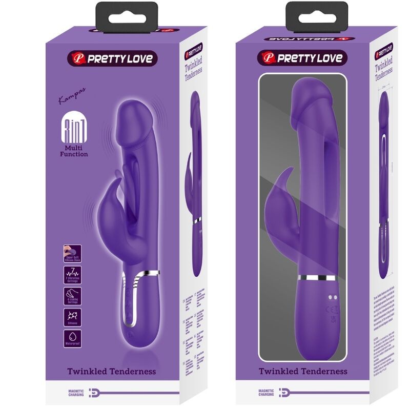 PRETTY LOVE - KAMPAS VIBRADOR RABBIT 3 EN 1 MULTIFUNCIÓN CON LENGUA VIOLETA 
