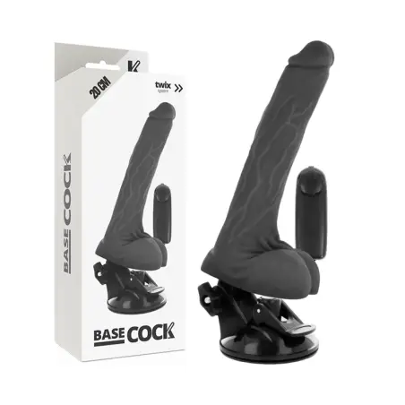 BASECOCK - VIBRADOR REALÍSTICO CONTROL REMOTO NEGRO CON TESTÍCULOS 20 CM -O- 4 CM