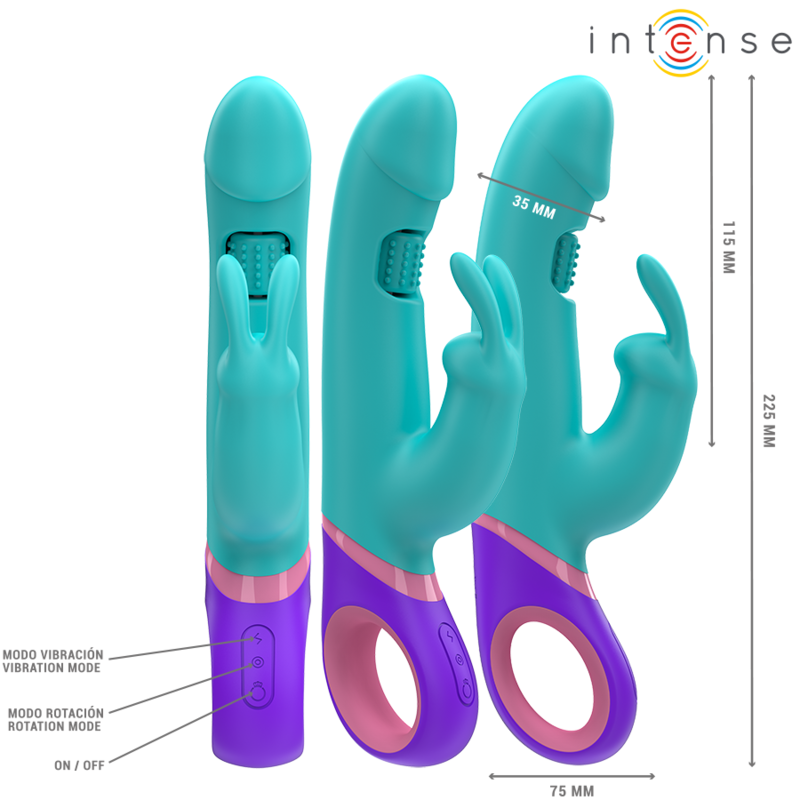 INTENSE - MÓNICA VIBRADOR RABBIT CON ESTIMULADOR ROTATORIO DEL PUNTO G AZUL 