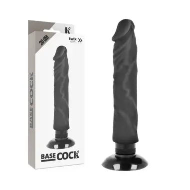 BASECOCK - VIBRADOR REALÍSTICO 2-1 NATURAL NEGRO 20 CM -O- 4 CM