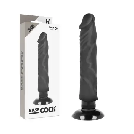 BASECOCK - VIBRADOR REALÍSTICO 2-1 NATURAL NEGRO 20 CM -O- 4 CM