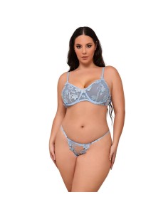 SUBBLIME - 957636 CONJUNTO SUJETADOR Y PANTIES CON BORDADOS DE FLORES CELESTE L/XL