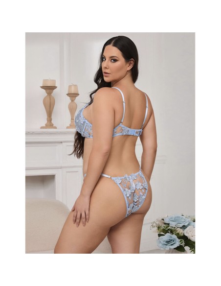 SUBBLIME - 957636 CONJUNTO SUJETADOR Y PANTIES CON BORDADOS DE FLORES CELESTE L/XL 