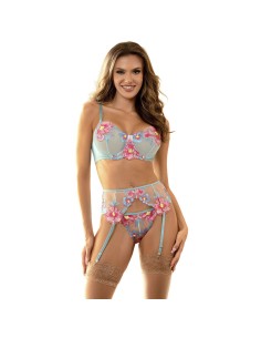 SUBBLIME - 957643 CONJUNTO SUJETADOR Y LIGUERO CON BORDADOS DE FLORES ROSAS S/M