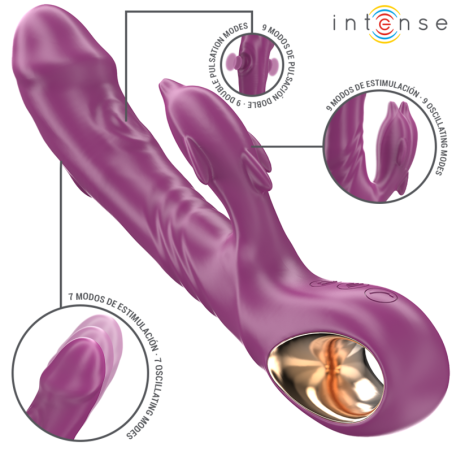 INTENSE - HALLE VIBRADOR MULTIFUNCIÓN CON LENGUA ESTIMULADORA EN FORMA DE DELFÍN MORADO INTENSE FUN