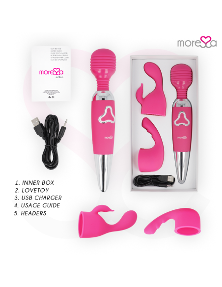 MORESSA - ODILON WAND POTENTE MOTOR MAS DOS CABEZALES PREMIUM SILICONE RECARGABLE 