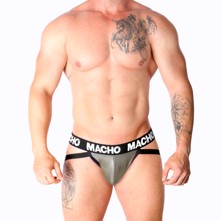 MACHO - MX27GR JOCK CUERO GRIS BEIGE S MACHO UNDERWEAR