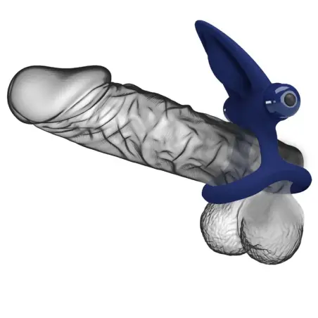 Mat Doble Anillo con Vibración & Estimulador Azul - 10 Modos