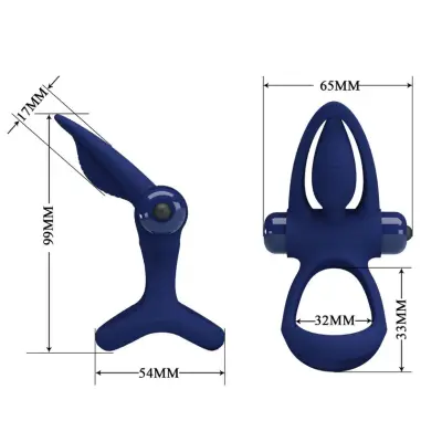 Mat Doble Anillo con Vibración & Estimulador Azul - 10 Modos