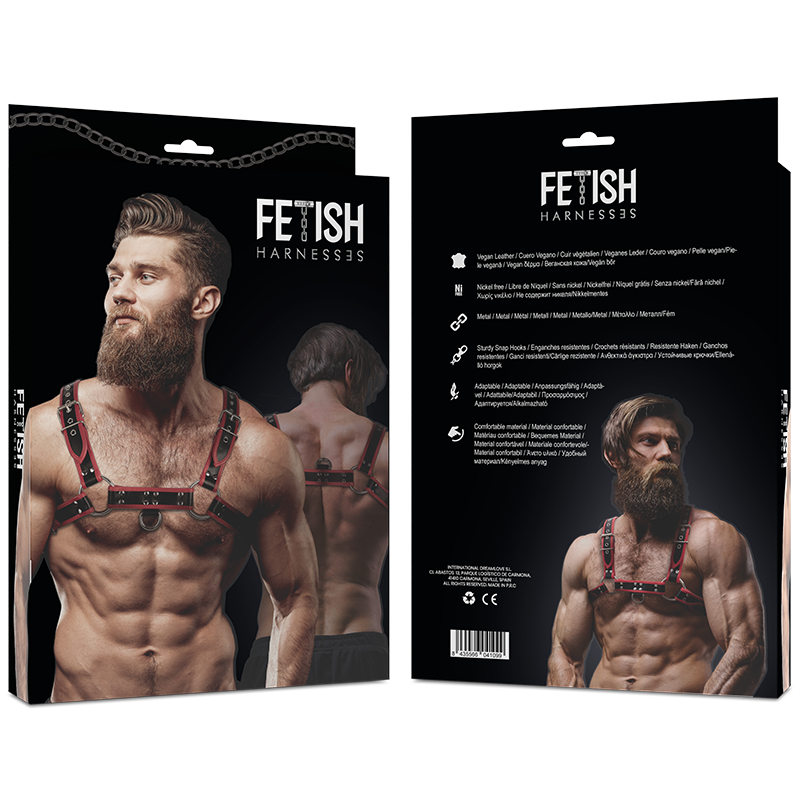 FETISH SUBMISSIVE ATTITUDE - ARNÉS ECOPIEL PECHO HOMBRE NEGRO/ROJO 