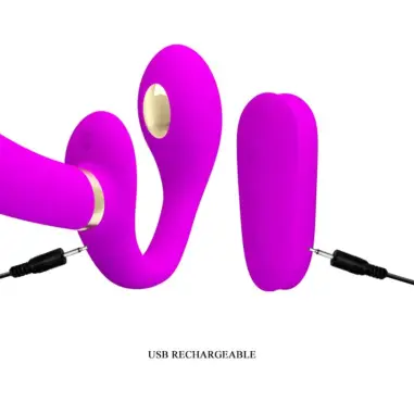 Thunderbird Vibrador Doble Strap-On Control Remoto Morado