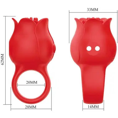Jae Vibrador de Dedo Forma de Rosa 10 Vibraciones Rojo