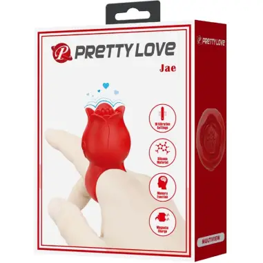 Jae Vibrador de Dedo Forma de Rosa 10 Vibraciones Rojo