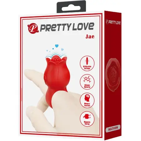 Jae Vibrador de Dedo Forma de Rosa 10 Vibraciones Rojo