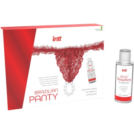 INTT RELEASES - PANTY BRASILEÑO ROJA CON PERLAS Y GEL LUBRICANTE 50 ML INTT RELEASES
