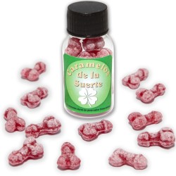 DIABLO PICANTE - 12 CARAMELOS DE LA SUERTE FORMA PENE FRESA/CEREZA DIABLO PICANTE