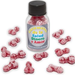 DIABLO PICANTE - 12 CARAMELOS DE LA SALUD-DINERO-AMOR FORMA PENE FRESA/CEREZA DIABLO PICANTE