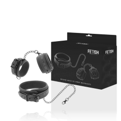 FETISH SUBMISSIVE - COLLAR Y ESPOSAS CUERO VEGANO CON FORRO DE NEOPRENO FETISH SUBMISSIVE BONDAGE