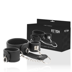 FETISH SUBMISSIVE - COLLAR Y ESPOSAS CUERO VEGANO CON FORRO DE NEOPRENO FETISH SUBMISSIVE BONDAGE