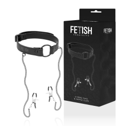 FETISH SUBMISSIVE - ANILLA MORDAZA CON PINZAS PARA PEZONES FETISH SUBMISSIVE BONDAGE