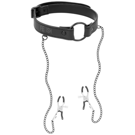 FETISH SUBMISSIVE - ANILLA MORDAZA CON PINZAS PARA PEZONES FETISH SUBMISSIVE BONDAGE