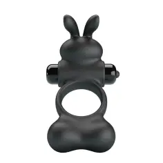 PRETTY LOVE - ANILLO VIBRADOR PARA PENE CON ESTIMULADOR DE CONEJITO 10 FUNCIONES NEGRO