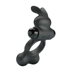 PRETTY LOVE - ANILLO VIBRADOR PARA PENE CON ESTIMULADOR DE CONEJITO 10 FUNCIONES NEGRO 2
