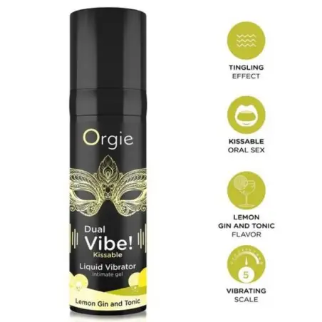 ORGIE - DUAL VIBE! LEMON GIN AND TONIC GEL ÍNTIMO BESABLE EFECTO VIBRANTE 15 ML