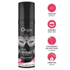 ORGIE - DUAL VIBE! GIN AND TONIC FRESA GEL ÍNTIMO BESABLE EFECTO VIBRANTE 15 ML
