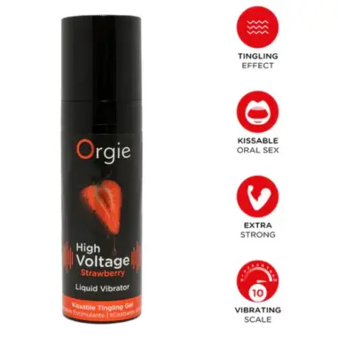 ORGIE - HIGH VOLTAGE STRAWBERRY GEL ÍNTIMO BESABLE EFECTO VIBRANTE EXTRA FUERTE 15 ML