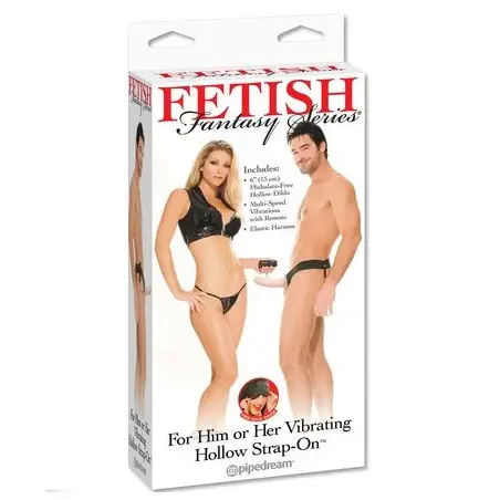 FETISH FANTASY SERIES - ARNÉS HUECO VIBRADOR PARA EL Y ELLA NATURAL 14CM