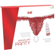 INTT RELEASES - PANTY BRASILEÑO ROJA CON PERLAS Y GEL LUBRICANTE 50 ML