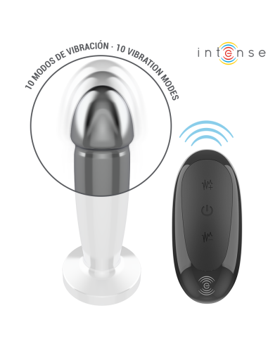 INTENSE - PLUG ANAL 10 VIBRACIONES METAL EN FORMA DE DILDO CON CONTROL REMOTO S 