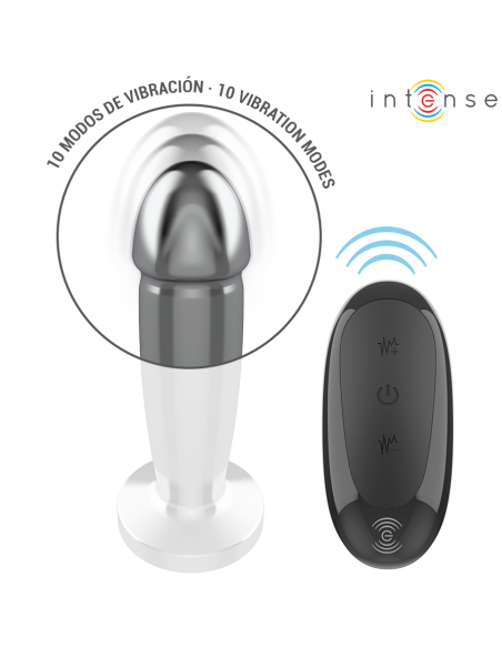 INTENSE - PLUG ANAL 10 VIBRACIONES METAL EN FORMA DE DILDO CON CONTROL REMOTO S 