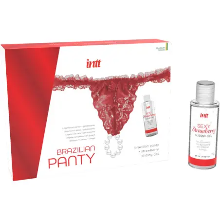 Panty Brasileño Roja con Perlas y Gel Lubricante 50 ml