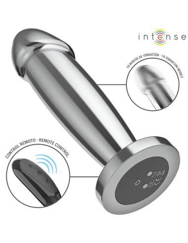 INTENSE - PLUG ANAL 10 VIBRACIONES METAL EN FORMA DE DILDO CON CONTROL REMOTO M 