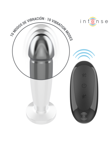 INTENSE - PLUG ANAL 10 VIBRACIONES METAL EN FORMA DE DILDO CON CONTROL REMOTO M 